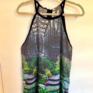 S Sleeveless Blouse Garden Print, Tie-Back NWOT